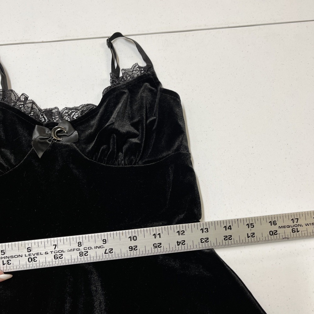 Black Velvet Dress Babydoll Lace Trim Mini Size M Celestial‎ Witchy Whimsigoth - Picture 7 of 11
